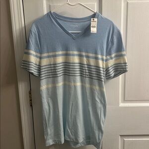 Express Light Blue Striped V-Neck Tee size small